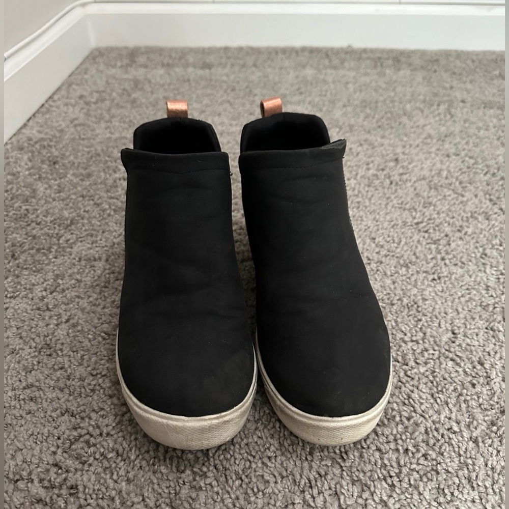 Suade Black Sneaker Wedges